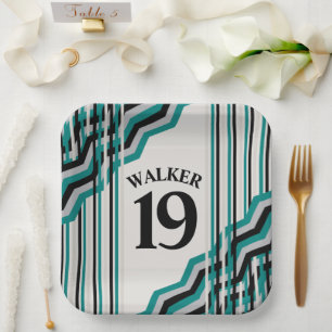 Teal & Black Personalised Paper Plate