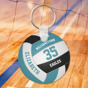 teal black personalised team name volleyball key ring