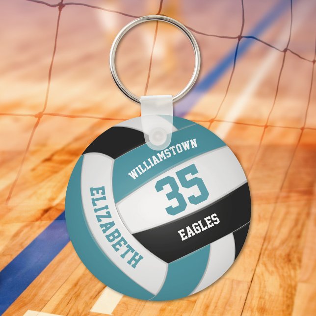 teal black personalised team name volleyball key ring (Creator Uploaded)