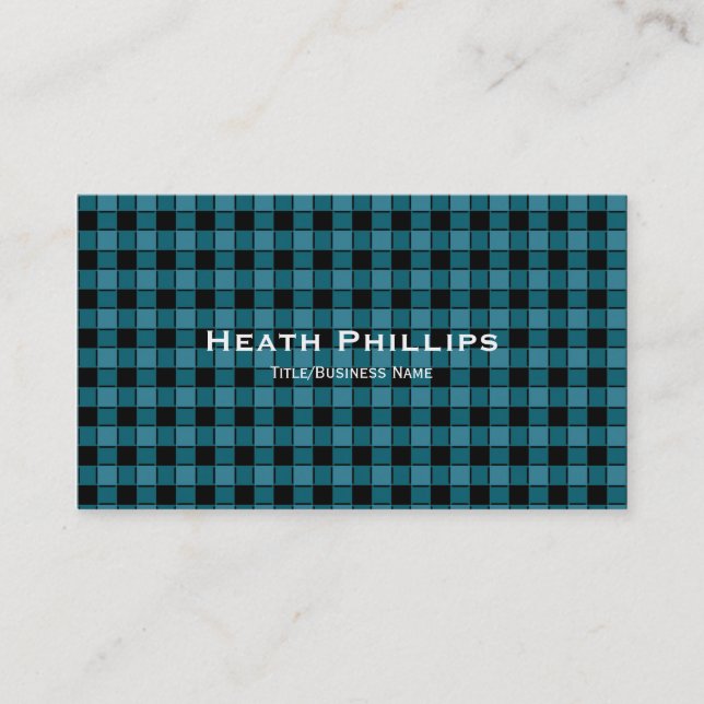 Teal & Black Plaid Chequered Business Cards (Front)