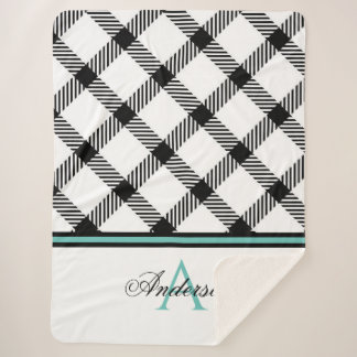 Teal Black Plaid Personalised  Sherpa Blanket
