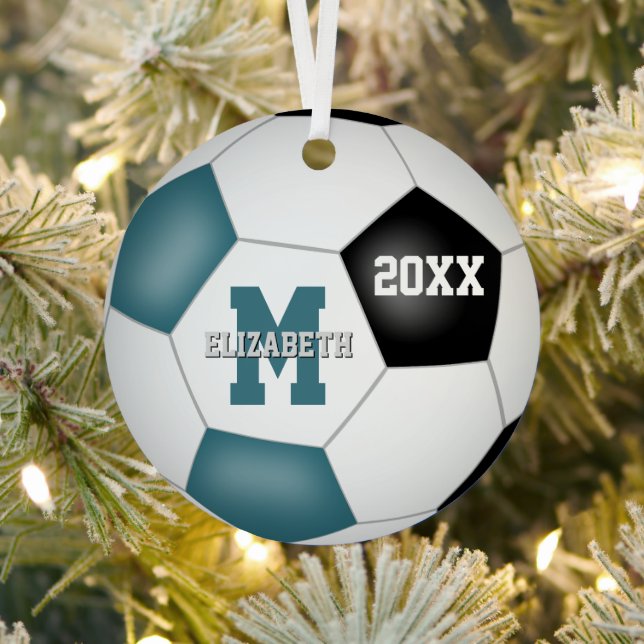 teal black school club team colours keepsake socce metal tree decoration (Insitu)
