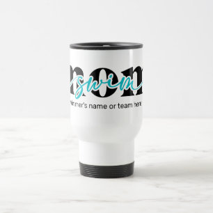 Teal Black Script Swim Mum Travel Mug