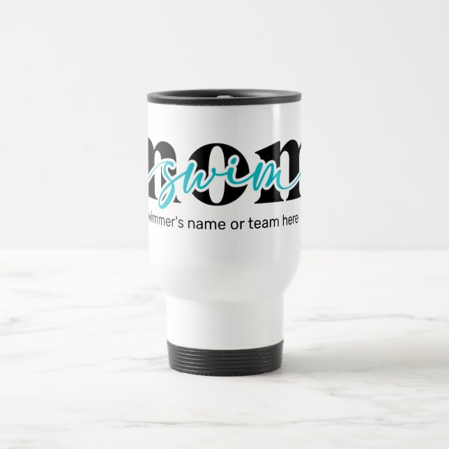 Teal Black Script Swim Mum Travel Mug (Center)