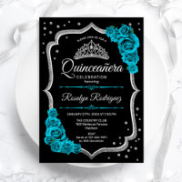 Teal Black Silver Elegant Quinceanera