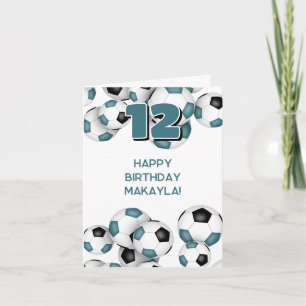 teal black soccer balls kids sports birthday card