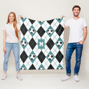 teal black soccer team colours argyle pattern fleece blanket