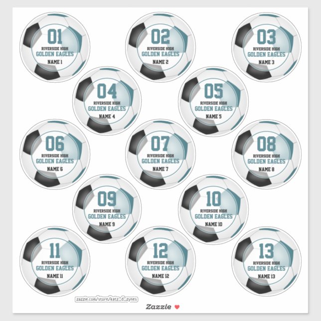 Teal black soccer team colours girls boys set of 1 (Sheet)