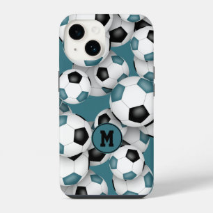 Teal black soccer team colours kids sports pattern iPhone 14 case