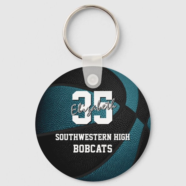 teal black sports team colours gifts basketball key ring (Front)