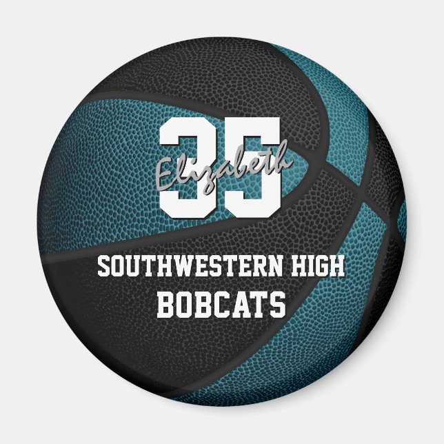 teal black sports team colours gifts basketball magnet (Front)