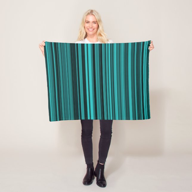 Teal Black Stripes Fleece Blanket (In Situ)