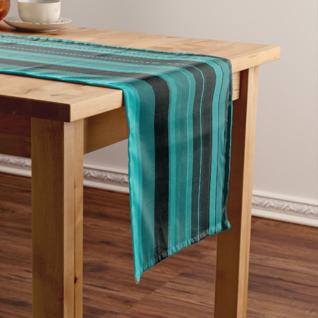 Teal Black Stripes Long Table Runner (In Situ)
