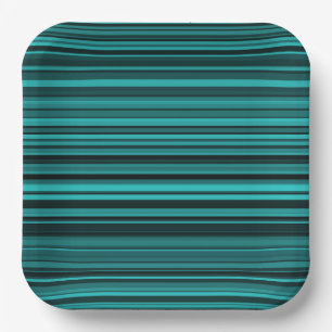 Teal Black Stripes Paper Plate