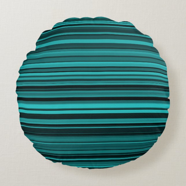 Teal Black Stripes Round Cushion (Front)