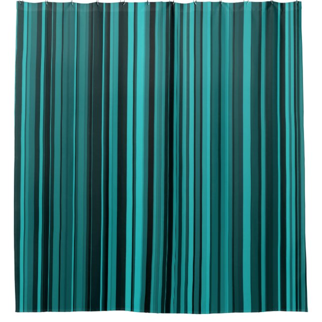Teal Black Stripes Shower Curtain (Front)