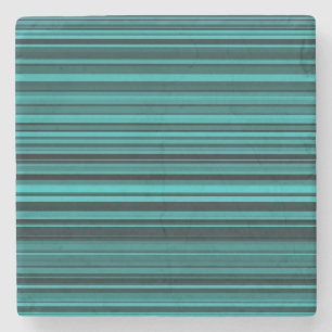 Teal Black Stripes Stone Coaster