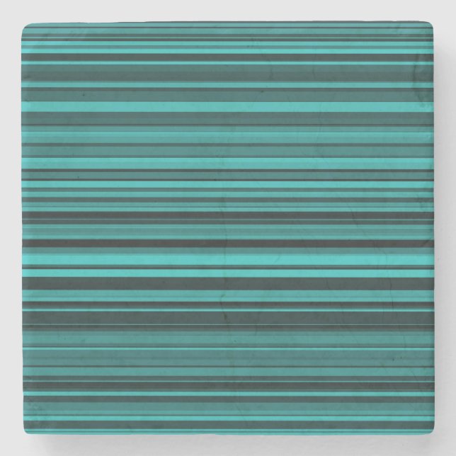 Teal Black Stripes Stone Coaster (Front)