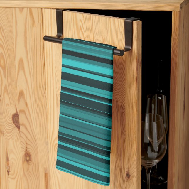 Teal Black Stripes Tea Towel (Thirds Fold)