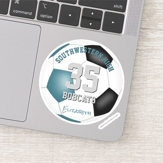 Teal black team colors kids soccer banquet favors  (Detail)