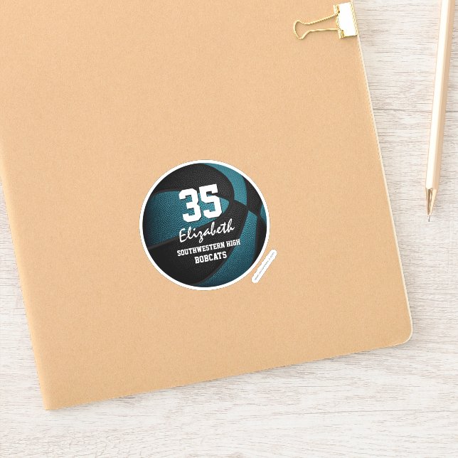 Teal black team colours gifts girls boys basketbal (Notebook)