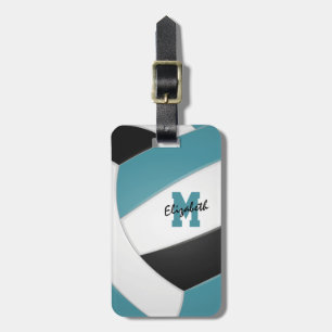 teal black team colours gifts kids volleyball luggage tag