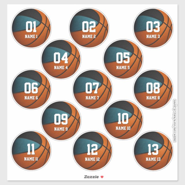 teal black team colours gifts set of 13 basketball (Sheet)