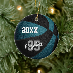 teal black team colours girls boys basketball ceramic tree decoration