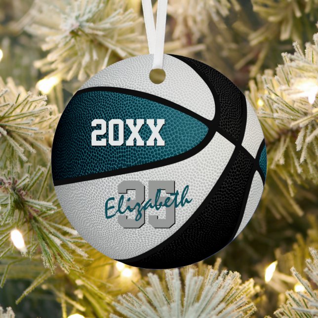 teal black team colours girls boys basketball metal tree decoration (Insitu)