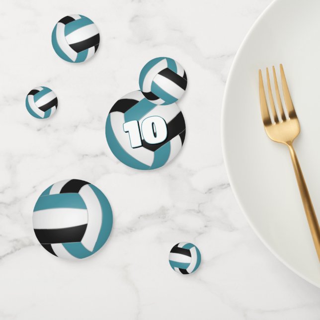teal black team colours kids volleyball party confetti (Group)
