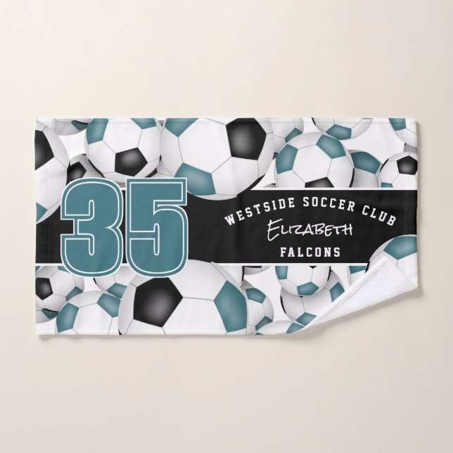 teal black team colours Lots of soccer balls sport Hand Towel (Hand Towel)