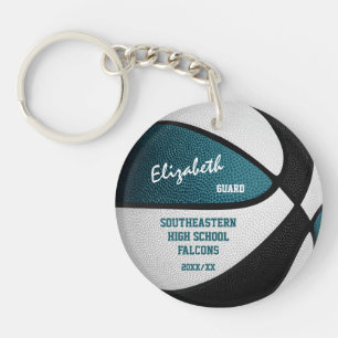 Teal black team colours personalised basketball key ring