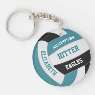 teal black team colours personalised volleyball key ring