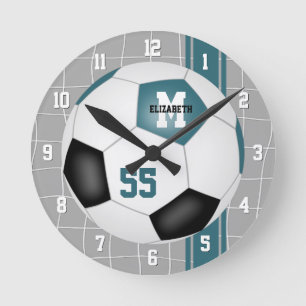 teal black team colours varsity stripes soccer round clock