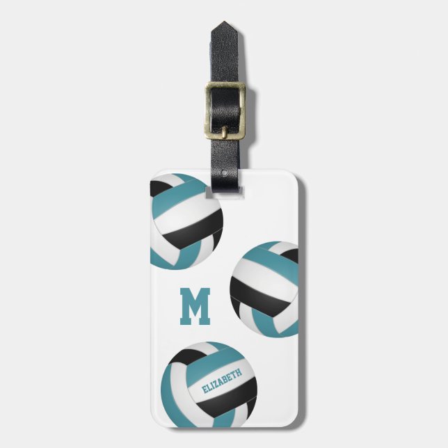 teal black team colours volleyball travel luggage tag (Front Vertical)