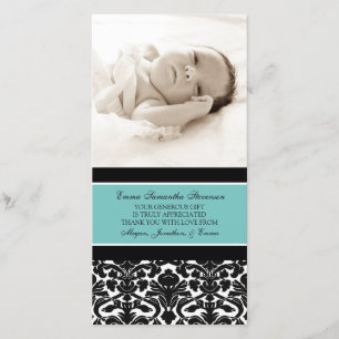 Teal Black Thank You Baby Shower Photo Cards