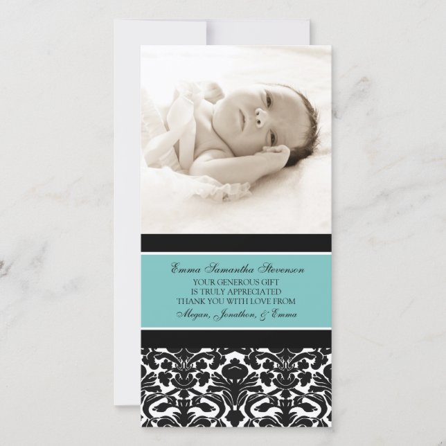 Teal Black Thank You Baby Shower Photo Cards (Front)