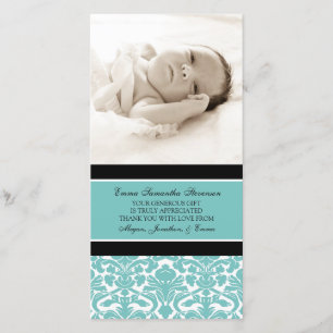 Teal Black Thank You Baby Shower Photo Cards