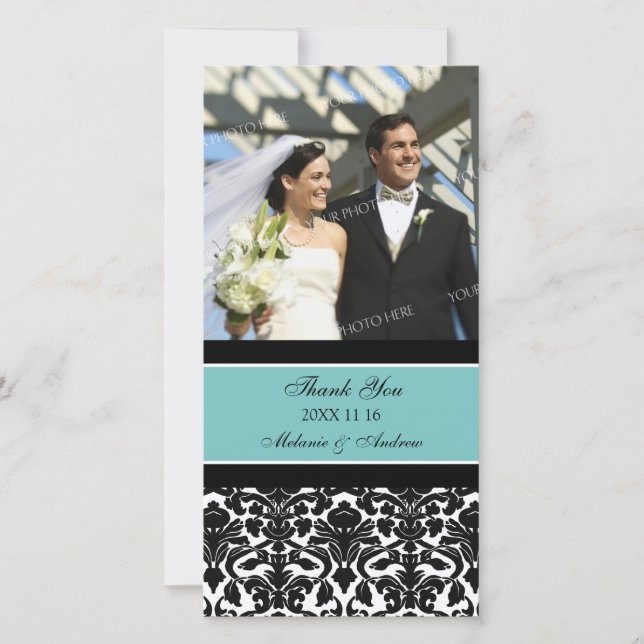 Teal Black Thank You Wedding Photo Cards (Front)