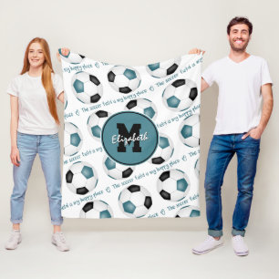 teal black The soccer field is my happy place Fleece Blanket