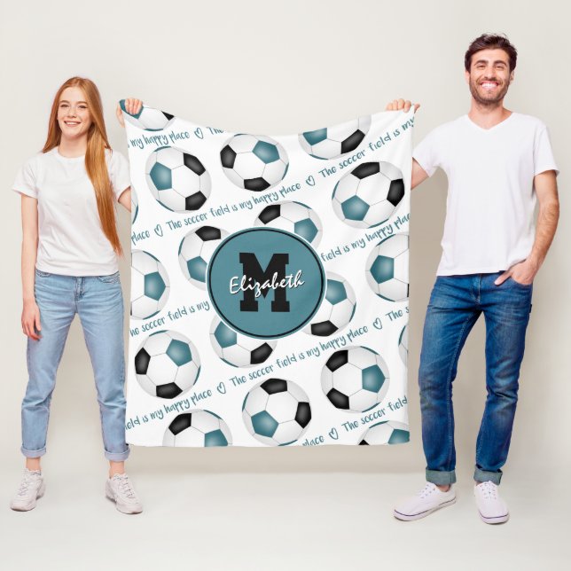 teal black The soccer field is my happy place Fleece Blanket (In Situ)