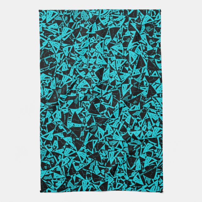 Teal Black Triangle Pattern Tea Towel (Vertical)