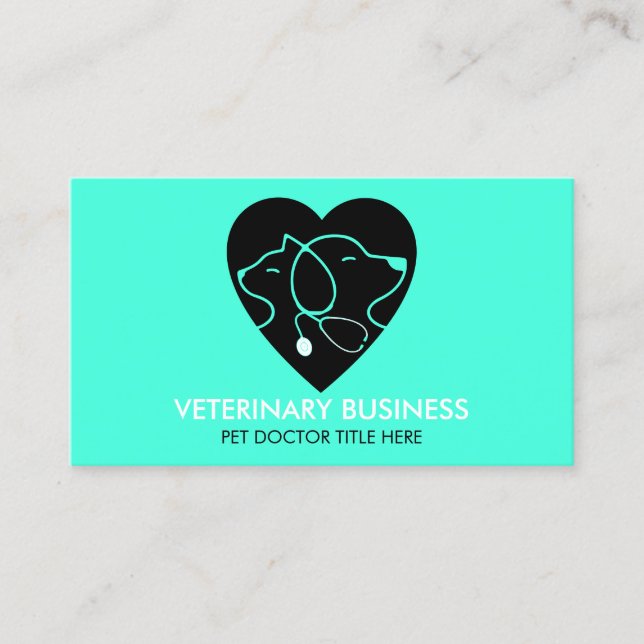 Teal Black Veterinary Paw Pet Doctor Animal Business Card (Front)