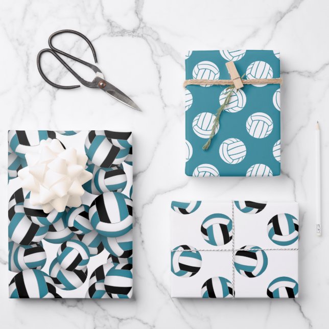 teal black volleyball patterns any occasion wrapping paper sheet (Front)