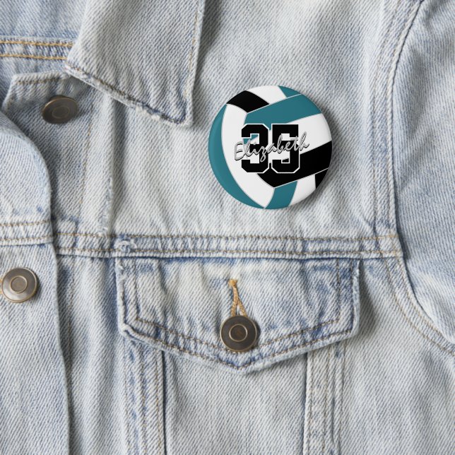 teal black volleyball team colours 6 cm round badge (In Situ)