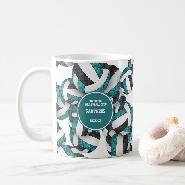 teal black volleyball team colours coach name coffee mug (With Donut)