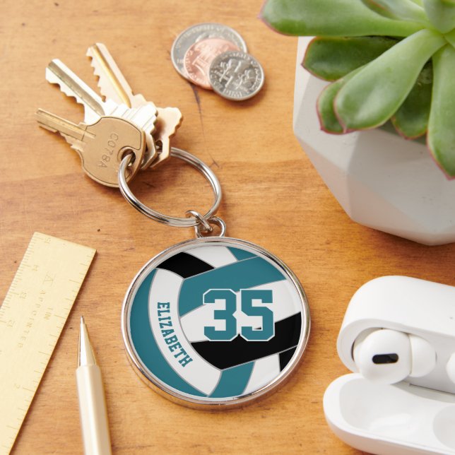 teal black volleyball team colours custom name  key ring (Desk)