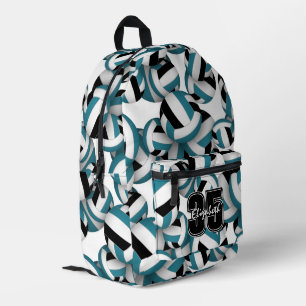 Teal black volleyball team colours w player name  printed backpack