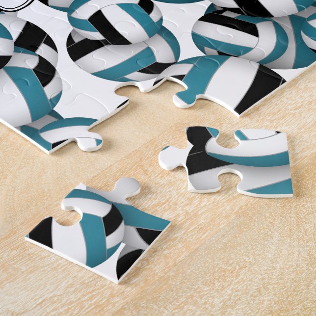 teal black volleyballs pattern personalised jigsaw puzzle (Side)