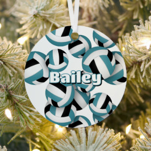 teal black volleyballs w athlete name keepsake metal tree decoration
